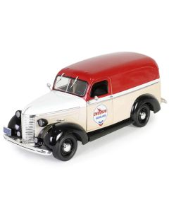 1939 Chevrolet Panel Truck "Chevron Gasolines" Red and Beige with White Hood and Stripes "Running on Empty" Series 7 1/24 Diecast Model Car by Greenlight