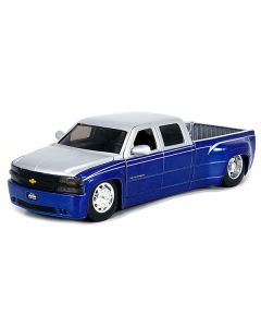 1999 Chevrolet Silverado Dually Pickup Truck Blue Metallic and Silver with Stock Wheels "Just Trucks" Series 1/24 Diecast Model Car by Jada