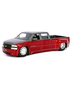 1999 Chevrolet Silverado Dually Pickup Truck Red Metallic and Gray with Stock Wheels "Just Trucks" Series 1/24 Diecast Model Car by Jada