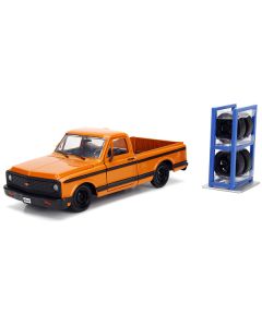 1972 Chevrolet Cheyenne Pickup Truck Orange with Black Stripes and Extra Wheels "Just Trucks" Series 1/24 Diecast Model Car by Jada