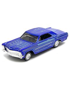 1965 Buick Riviera Candy Blue with Graphics "Lowriders" "Maisto Design" Series 1/64 Diecast Model Car by Maisto