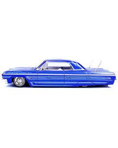 1964 Chevrolet Impala SS Lowrider Candy Blue with Graphics and White Interior "Lowriders" "Maisto Design" Series 1/26 Diecast Model Car by Maisto