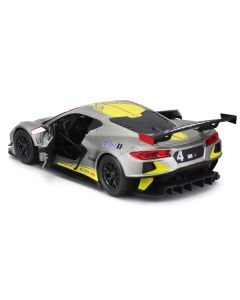 2020 Chevrolet Corvette C8.R #4 Silver Metallic with Yellow Stripes "Race" Series 1/24 Diecast Model Car by Bburago