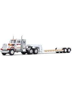 Western Star 4900 with 36" Vintage Flat Top Sleeper and Rogers Vintage Lowboy Trailer White with Graphics 1/64 Diecast Model by DCP/First Gear