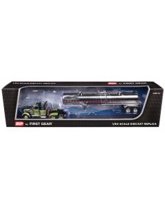 Western Star 4900 with 36" Vintage Flat Top Sleeper and Brenner Chemical Tank Trailer Olive and Dark Green Two-Tone 1/64 Diecast Model by DCP/First Gear