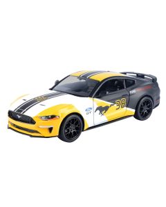 2018 Ford Mustang GT #38 White and Matt Black with Yellow Graphics "GT Racing" Series 1/24 Diecast Model Car by Motormax