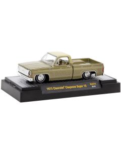 1973 Chevrolet Cheyenne Super 10 Pickup Truck Gold Metallic with Graphics "Lowriders" Limited Edition to 7700 pieces Worldwide 1/64 Diecast Model Car by M2 Machines