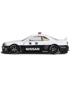 Nissan Skyline GT-R (R34) "Kaido Works (V2 Aero)" RHD (Right Hand Drive) Black and White "Japan Police" (Designed by Jun Imai) "Kaido House" Special 1/64 Diecast Model Car by Mini GT