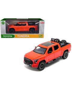 2023 Toyota Tundra TRD 4x4 Pickup Truck Solar Octane Orange with Sunroof and Wheel Rack 1/24 Diecast Model Car