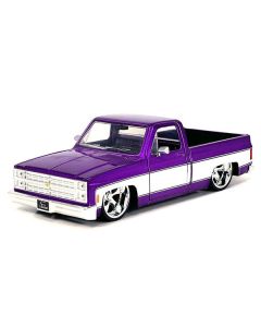 1985 Chevrolet C-10 Pickup Truck Purple Metallic and White with Cartelli Wheels "Just Trucks" Series 1/24 Diecast Model Car by Jada