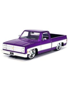 1985 Chevrolet C-10 Pickup Truck Purple Metallic and White with Lorenzo Wheels "Just Trucks" Series 1/24 Diecast Model Car by Jada