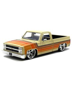 1985 Chevrolet C-10 Pickup Truck Beige with Stripes and Cartelli Wheels "Just Trucks" Series 1/24 Diecast Model Car by Jada