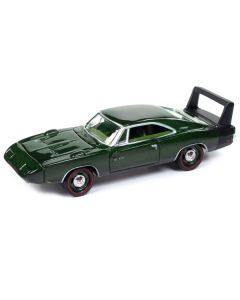 1969 Dodge Charger Daytona Dark Green Metallic with Green Interior "Mecum Auctions" Pop Culture 2024 Release 1 1/64 Diecast Model Car by Johnny Lightning