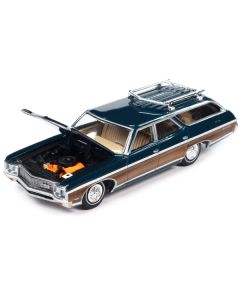 1970 Chevrolet Kingswood Estate Wagon Fathom Blue Metallic with Side Wood Panels "Muscle Wagons" Series 1/64 Diecast Model Car by Auto World