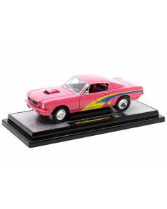 1966 Ford Mustang Fastback 2+2 Pink with Blue and Yellow Stripes "Pro Street" Limited Edition to 6250 pieces Worldwide 1/24 Diecast Model Car by M2 Machines