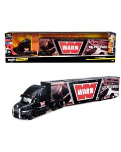 Mack Anthem Enclosed Car Transporter "WARN - Go Prepared" Black with Graphics "Custom Haulers" Series 1/64 Diecast Model by Maisto