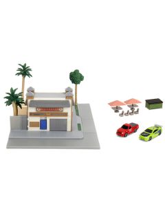 Toretto Cafe Diorama with Mitsubishi Eclipse Green and Ford F-150 SVT Lightning Red "Fast and Furious" "Nano Scene" Series Model by Jada