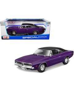 1969 Dodge Charger R/T Purple with Matt Black Top and Black Tail Stripe "Special Edition" 1/18 Diecast Model Car by Maisto