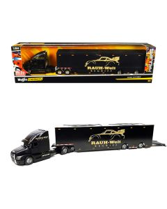 Mack Anthem Enclosed Car Transporter "RAUH-Welt BEGRIFF" (RWB) Matt Black "Custom Haulers" Series 1/64 Diecast Model by Maisto