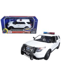 2015 Ford Police Interceptor Utility White with Flashing Light Bar and Front and Rear Lights and 2 Sounds 1/24 Diecast Model Car by Motormax