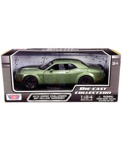 2018 Dodge Challenger SRT Hellcat Widebody Green Metallic with Black Stripes 1/24 Diecast Model Car by Motormax