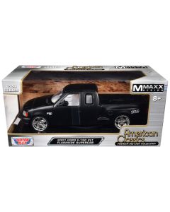 2001 Ford F-150 XLT Flareside Supercab Pickup Truck Matt Black with White Interior "Maxx Design" "American Classics" Series 1/24 Diecast Model Car by Motormax