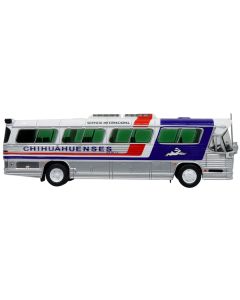 Dina 323-G2 Olimpico Coach Bus "Transportes Chihuahuenses" White and Silver with Red and Blue Stripes Limited Edition to 504 pieces Worldwide "The Bus and Motorcoach Collection" 1/87 (HO) Diecast Model by Iconic Replicas