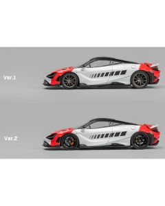 McLaren 765LT White and Red with Black Top and Extra Wheels 1/64 Diecast Model Car by CM Models