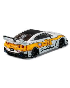 Nissan 35GT-RR "LB-Silhouette Works GT" RHD (Right Hand Drive) #23 White with Yellow Graphics with Extra Wheels 1/64 Diecast Model Car by CM Models