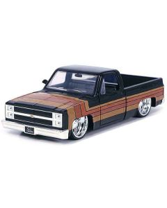 1985 Chevrolet C-10 Pickup Truck Black with Stripes and Paradox Wheels "Just Trucks" Series 1/24 Diecast Model Car by Jada