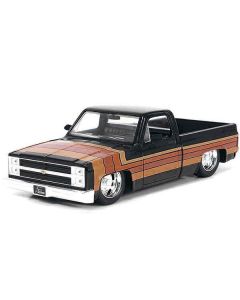 1985 Chevrolet C-10 Pickup Truck Black with Stripes and GM Rally Wheels "Just Trucks" Series 1/24 Diecast Model Car by Jada