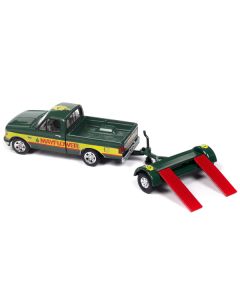 1993 Ford F-150 Pickup Truck Green and Yellow "Mayflower" with Tow Dolly "Tow & Go" Series 1/64 Diecast Model Car by Johnny Lightning