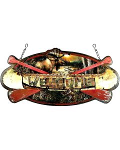 Rivers Edge Welcome Canoe Hanging Metal Sign