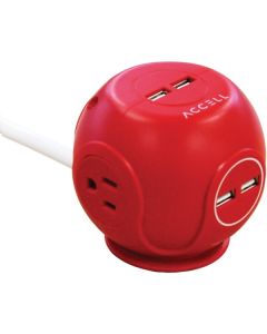 Accell D080B-049C Power Cutie Compact Surge Protector with USB Charging Ports (Red)