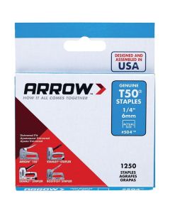 Arrow 50424 T50 Staples, 1,250 Pack (1/4 In.)