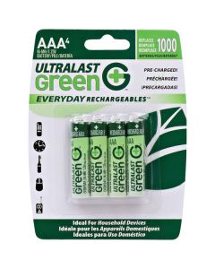 Ultralast ULGED4AAA Green Everyday Rechargeables AAA NiMH Batteries, 4 pk