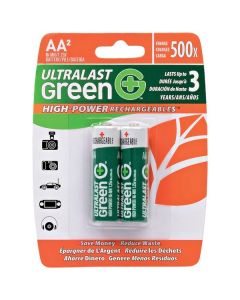 Ultralast ULGHP2AA Green High-Power Rechargeables AA NiMH Batteries (2 Pack)