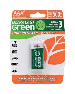 Ultralast ULGHP2AAA Green High-Power Rechargeables AAA NiMH Batteries (2 Pack)