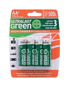 Ultralast ULGHP4AA Green High-Power Rechargeables AA NiMH Batteries (4 Pack)