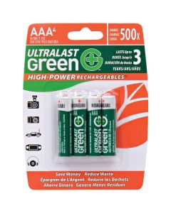 Ultralast ULGHP4AAA Green High-Power Rechargeables AAA NiMH Batteries (4 Pack)