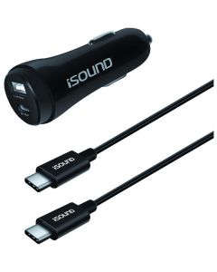 i.Sound ISOUND-6102 Dual-Port USB Car Charger with 6 Ft. USB-C to USB-C Cable