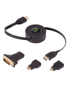 ReTrak ETCABLEHDM Retractable Standard HDMI Cable with Mini, Micro and DVI Adapters, 5 Feet