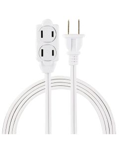 GE JASHEP51937 3-Outlet Polarized Indoor Extension Cord with Twist-to-Close Outlet Covers, 6 Ft., White, 51937