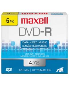 Maxell 638002 DVD-R 16x 4.7-GB/120-Minute Single-Sided Discs (5 Pack)