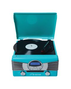 Victor VHRP-1400-TQ Diner Dual-Bluetooth Belt-Drive 7-in-1 Music Center with Turntable and CD Player, VHRP-1400-TQ