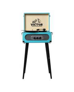 Victor VWRP-3200-TQ Andover Dual-Bluetooth Belt-Drive 5-in-1 Suitcase-Style Record Player with Legs, VWRP-3200 (Turquoise)