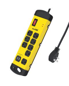 Digital Energy DEE1-1130 8-Outlet Metal Surge Protector Power Strip with 2 USB Ports (6 Ft. cord; Yellow/Black)