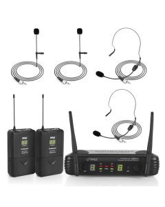 Pyle PDWM3400 Premier Series Professional UHF Wireless Microphone System with 2 Body Packs, 2 Lavaliers, and 2 Headsets