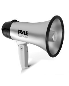 Pyle PMP23SL Battery-Operated Compact and Portable Megaphone Speaker with Siren Alarm Mode (Silver)