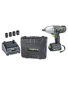 Genesis GLIW20AK 20-Volt Li-Ion Cordless Impact Wrench Kit with Charger, Battery, Sockets, and Storage Case